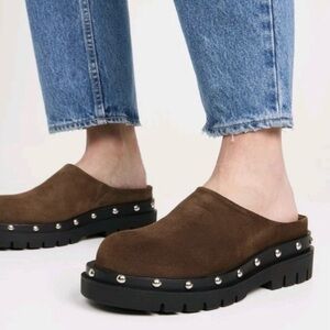 KAANAS Meg Chocolate Suede Women's Clogs with Studded Soles